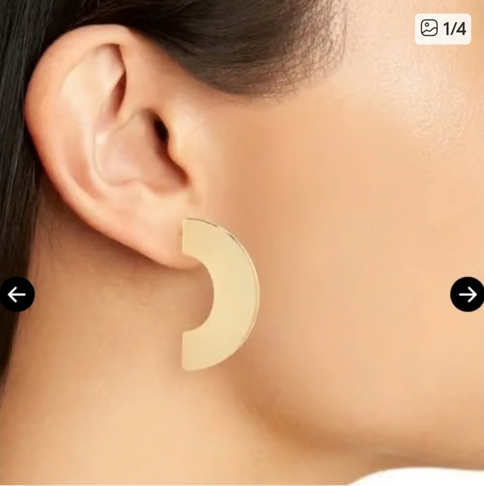 Nordstrom Open Edit  Polished Half Hoop Earrings. Recycled Gold Tone Plate NWT